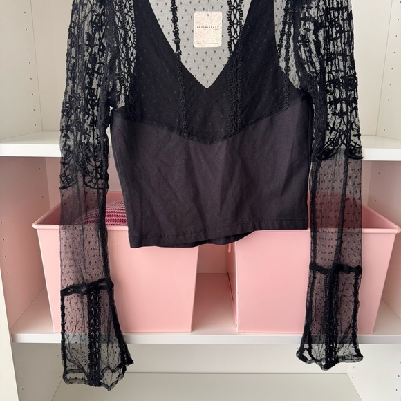 NWT FREE PEOPLE Who's That Girl Black Long Sleeve Top - Picture 5 of 7